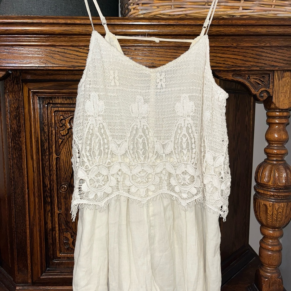 American Eagle Outfitters Cream Crochet Cami romper adjustable straps